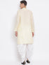 Vastramay Men's Cream Cotton Blend Kurta and White Dhoti Set